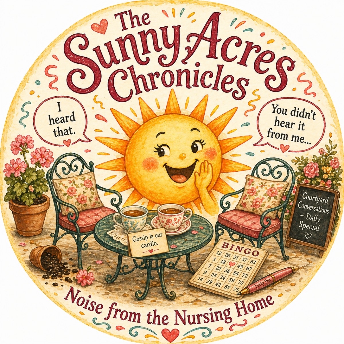 The Common Room — Available exclusively to current Hallway B subscribers. Each month, revisit a past chapter of Sunny Acres — the story booklet, stickers, scrapbook sheets, postcard, and watercolor art from any previous issue of your choosing.